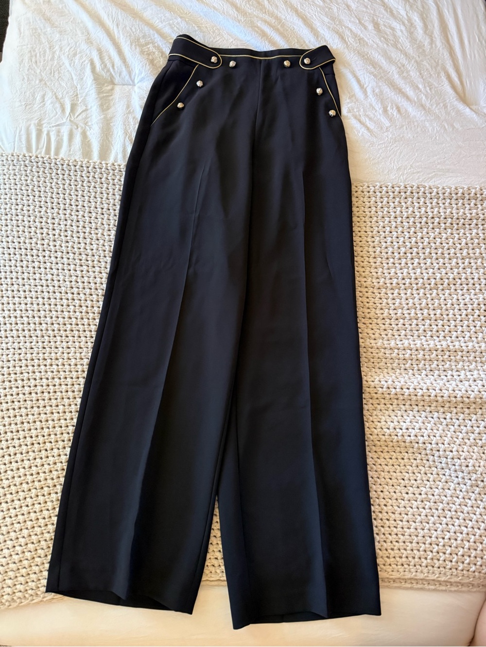 Express Black Slacks with Gold Trim and Decorative Buttons